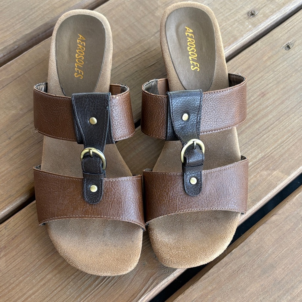AEROSOLES Dual Strap Brown Sandals size 8.5